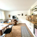 Wohnbereich und Küche, barrierefreie Wohnung Horberg, Apart Rauch
