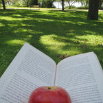 Lesepause mit Apfel im Highpark