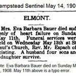 Hempstead Sentinel - Barbara Bauer Dies - May 14, 1908.