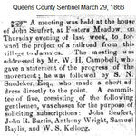 Queens County Sentinal - Fosters Meadow Railroad Line Corrected - March 29, 1866