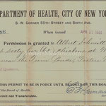 Department of Health, City of New York - Permission granted to keep 65 chickens - Albert Schmitt - Fosters Meadow -  April 17, 1901