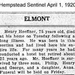 Hempstead Sentinel - Henry Hoeffner - Died-  April 1, 1920