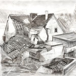 Flutkatastrophe (2), 100x100 cm, Zeichnung Kohle auf Papier, 2021