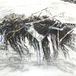Flutkatastrophe (10), 70x100 cm, Zeichnung Kohle/Kreiden aus Papier, 2014