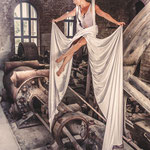 Astrid Roenig tanzt auf Aerial Silks in einer alten Fabrik