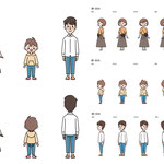 某メーカーのショールーム案内動画に出てくる親子のキャラクターをデザイン。 手足を動かせるようにパーツを分けて製作しています。