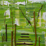 Garden in the spring, twigs on canvas, 30 x 30 cm, 2015