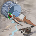 Sparrow and colored bucket 2012 Zeichnung mit Digitale Colorierung 