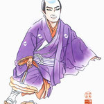 歌舞伎　役者　水彩画　仮名手本忠臣蔵　大星由良之助　大石内蔵助