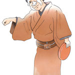 歌舞伎　役者　水彩画　挿絵　与話情浮名横櫛　源氏店　藤八　戯け
