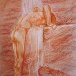 121 - S'abreuver à l'eau vive - pastels 2018 - dimensions 50x65 - non encadré - offert à Brigitte Azema pour son nouvel appartement
