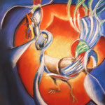 106 - Approche amoureuse entre un coq et une poule - non encadré - dimensions 40x50 - non encadrépastels 2017