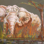 64 - Eléphant qui sort du rocher - pastels 2015 VENDU