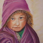 122 - La petite tibétaine - pastels 2018 - CADEAU - encadré  - dimensions 40 x50     