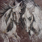 82 - Chevaux sauvages - pastels 2016 - cadeau à ma filleule Patricia - encadré 62x75)