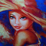 173 - la petite fille au chapeau rouge - octobre 2021 - VENDU - encadré - dimensions  50x60    