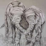 63 - Eléphants qui jouent dans la savane - pastels 2015 -VENDU - encadré 58x66)