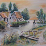 142 - paysage au crépuscule - pastels janvier 2019 - encadré - dimensions 40x50
