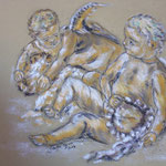 42 - Conversation entre anges - pastels 2014 - encadré