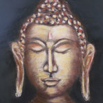 148 - visage de Boudha - pastels secs sur toile - cadeau - dimensions 40x40
