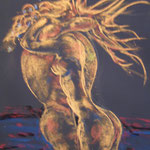 54 - Etreinte (fond bleu marine pastels blanc/jaune - dimensions 50x65 - non encadrépastels 2015