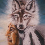 135 - l'indien et le loup - pastels septembre 2018 - dimensions 50x65 - non encadré