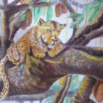 157 - Léopard dans l'arbre aux saucisses - février 2020 - dimensions 50x65