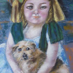 139 - la petite fille et son chien d'après une œuvre de Mary Cassatt - pastel décembre 2018 - non encadré - dimensions 50x65