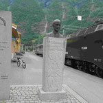 Denkmal für den Befürfworter und die Erbauer der Flambahn von Myrdal nach Flam in Norwegen