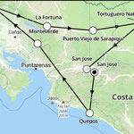 ... meine Reiseroute in Costa Rica, am Ende noch 4 Tage Puerto Viejo an der Karibikküste 11/2024