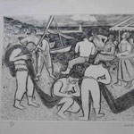 76 Pêcheurs et ramendage des filets, 20x27, 110 ex., 1956.