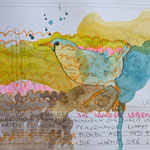 DAS WUNDER LEBEN, 2026, Mixed Media auf Papier, 15,5 x 21 cm