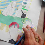 COLLAGE IN ARBEIT, 2017, Aquarell, Bleistift, Buntstift auf Papier