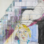 ROTWEINNASE ODER UNENDLICH MÜDE, 2017, Aquarell, Rotwein, Espresso, Bleistift auf Papier 50 x 60 cm