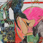 AUSGEKOTZT, 2010, Ballpen, Buntstift auf Papier, 18 x 24 cm