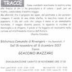 Rivergaro: Mostra allo spazio permanente del  Centro di Lettura  “TRACCE” di Giacomo Mazzari  Vincitore del Premio DIARA 2017 18 novembre  – 8 dicembre