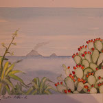 Alba La Mantia Paesaggio con vulcano acquarello 30x25 - anno 2007  donazione libera ( con riserva d'accettazione)