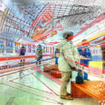 Waiting , Malerei auf HDF Platten 180x320cm montiert