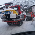 Pistenbully 100 Transport zum Bauhof, mit U 1600 und Bigab-Hänger, Plattform