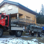 Drittleistung mit Unimog 1600 und Pumpfaß, Grube leeren Jagdhütte Älpele