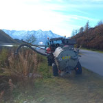 Grube leeren Spullersee, mit Steyr 6190 CVT und Pumpfass