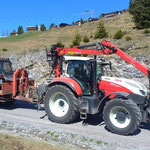 Abholung Pistenbully Paana in Oberlech, mit Steyr 6240 CVT