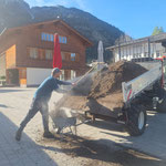 Neue Urnengräber am Friedhof mit Rindenmulch umranden