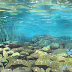 Steiniger Grund / Acryl, Kreide auf Blache 80 x 200 cm 2022