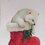 サンタのブーツとシロクマの赤ちゃん／acrylic on paper