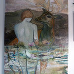 "Frau mit Hirsch im Sumpf", 2010, 100 x 150cm Acryl, Öl auf Leinwand