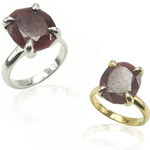 Custom ruby ring made using client's gem. Sterling silver/sterling silver with gold plating and ruby.