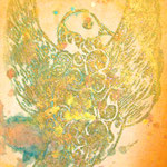 鳥　A Bird 【個人蔵】木版×水彩×和紙   (2009)    630×480木版×水彩×和紙   (2008)  180×148　木製パネル張り