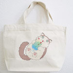 常にウキウキな猫、「ウキねこ」のランチトート（クリームソーダ）です。便利な内ポケット付きです。￥1,300