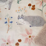 いろんなポーズの猫とお花のデジタルプリントが可愛いふわふわブランケットです。約73×100cm　ポリエステル100％　￥2,530